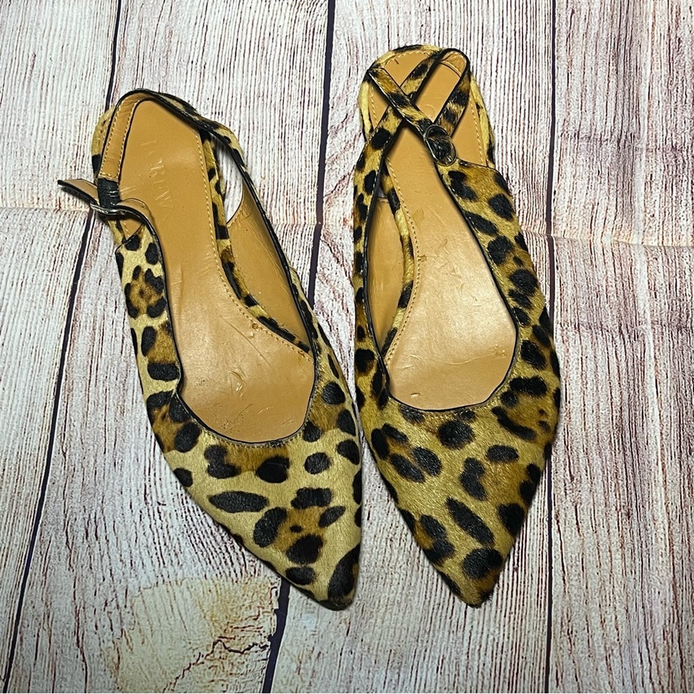 J.‎ Crew Leopard Print Calf Hair Slingback Pointed Toe Flats Women's Size 8.5